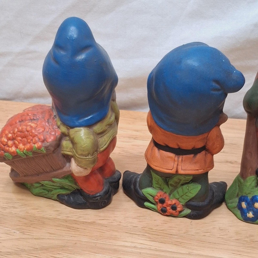 Vintage Ceramic Garden Gnomes / Dwarfs Set Of 6 Hand Painted Pixie Girl Boy READ - Picture 10 of 16